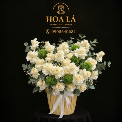 Tươi Mát - Giỏ Hoa Hồng Vàng Mix Green Wicky Sang Trọng